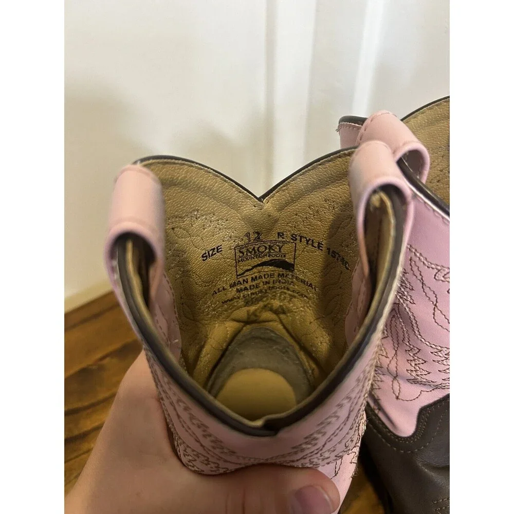 SMOKY MOUNTAIN BOOTS Girls Monterey Brown/Pink Western Boots Sz 12 *flaw*